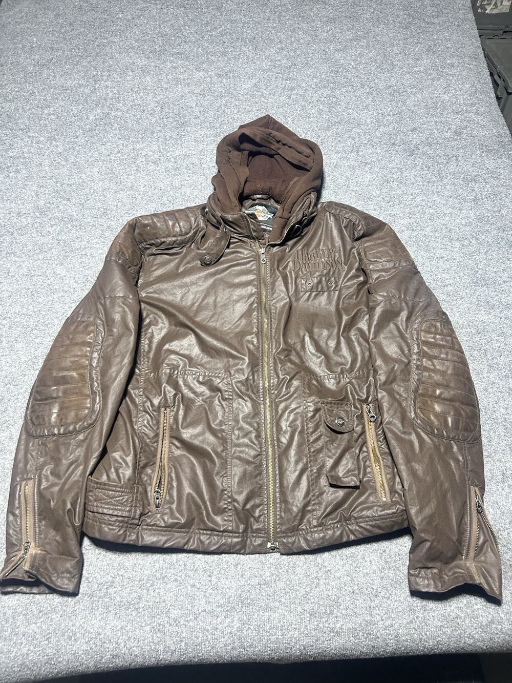 VTG 2011 Harley Davidson Motorcycle Jacket Mens XL Brown Nylon Biker Coat